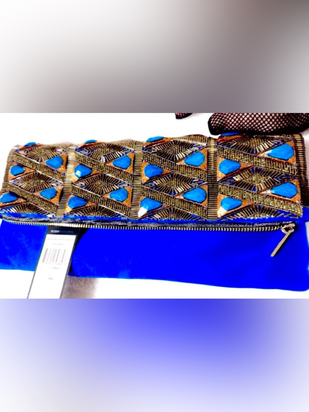 BCBG MAXAZRIA $298 retail RIHANNA
BEADED COLBALT BLUE SILK FOLDOVER CLUTCH NWT - Picture 4 of 10